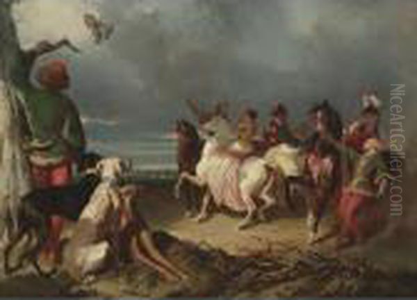 The Falcon Hunt Oil Painting by Alfred De Dreux