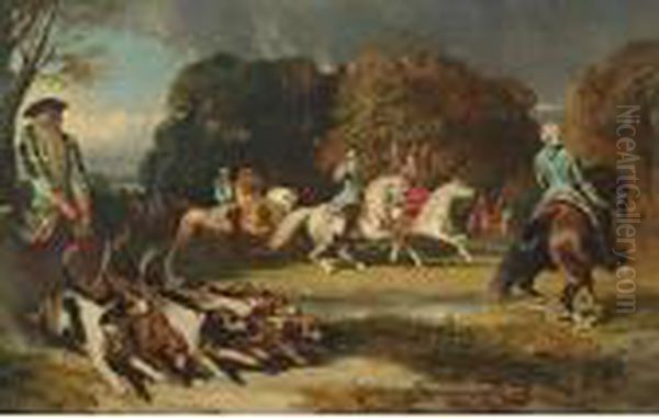 The Departure For The Hunt Oil Painting by Alfred De Dreux