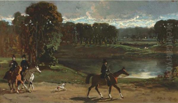 On The Hunt Oil Painting by Alfred De Dreux