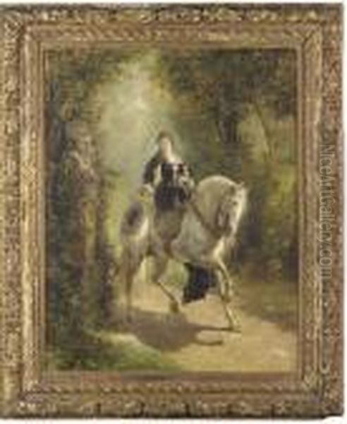 Cavaliere En Amazone Sur Son Cheval Blanc Oil Painting by Alfred De Dreux