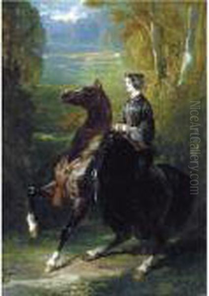 La Chatelaine A Cheval Oil Painting by Alfred De Dreux