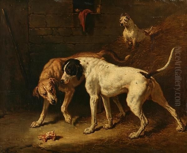 Bone Of Contention Oil Painting by Alfred De Dreux