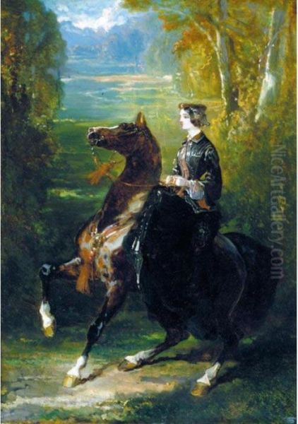 La Chtelaine A Cheval Oil Painting by Alfred De Dreux