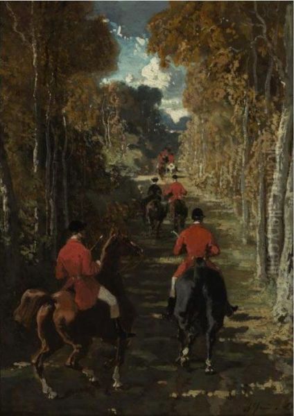 Le Depart Pour La Chasse Oil Painting by Alfred De Dreux