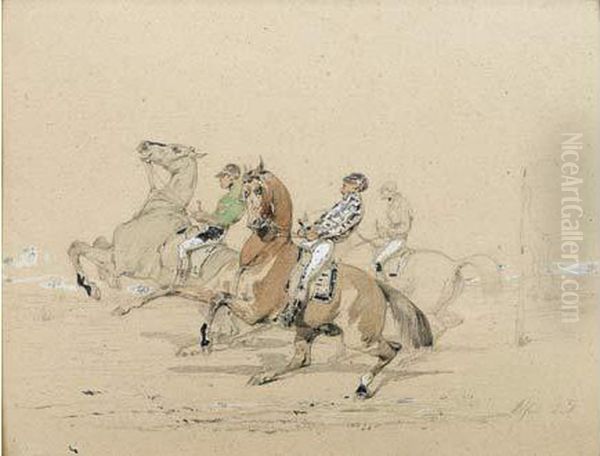 Course De Chevaux Oil Painting by Alfred De Dreux