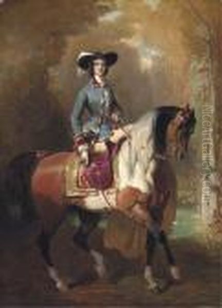 An Elegant Lady Out Riding Oil Painting by Alfred De Dreux