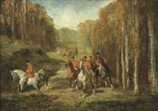 Hunting In The Forest Oil Painting by Alfred De Dreux