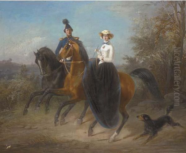 Out Riding Oil Painting by Alfred De Dreux