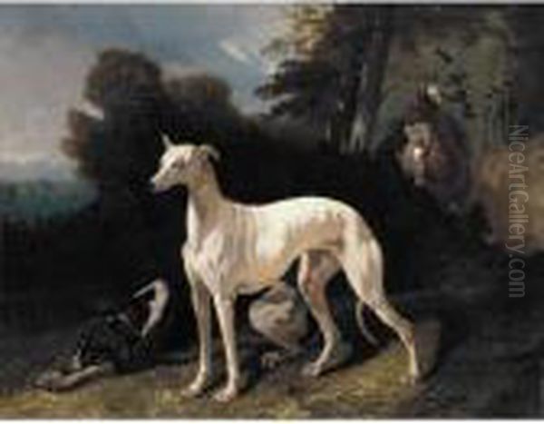 A Greyhound In An Extensive Landscape Oil Painting by Alfred De Dreux