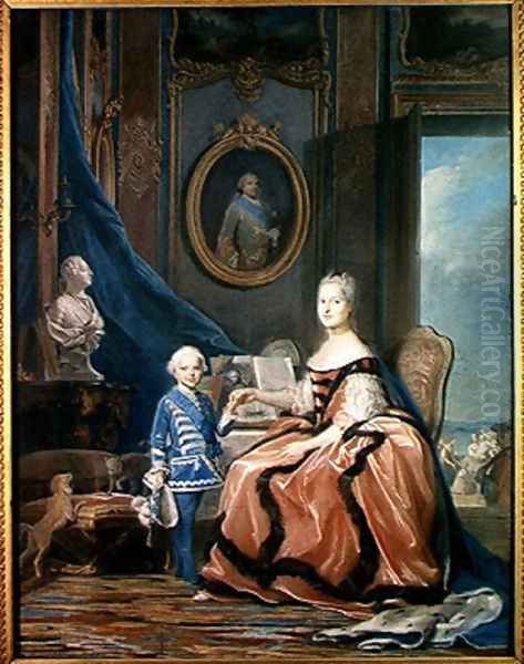 Portrait of Marie-Josephe de Saxe 1731-67 Dauphine of France and her son Louis Joseph Xavier de France 1751-61 Duke of Burgundy, c.1760-61 Oil Painting by Maurice Quentin de La Tour