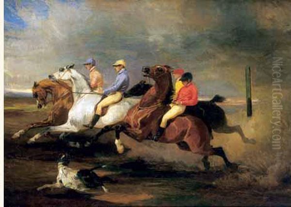 Le Depart De La Course. Oil Painting by Alfred De Dreux