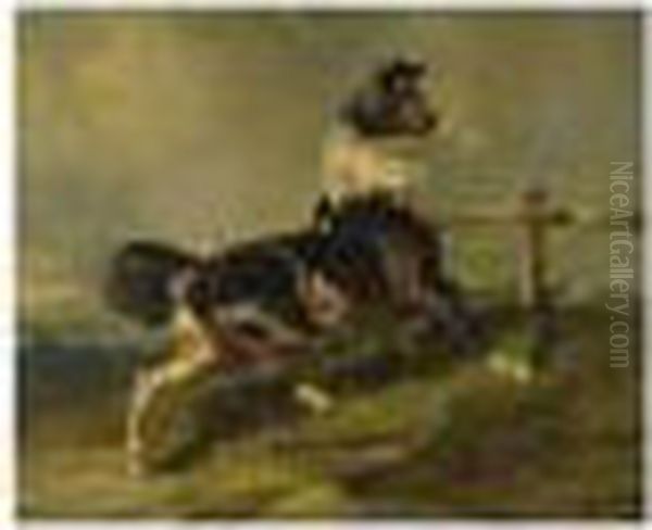 Skewbald Stallion Oil Painting by Alfred De Dreux