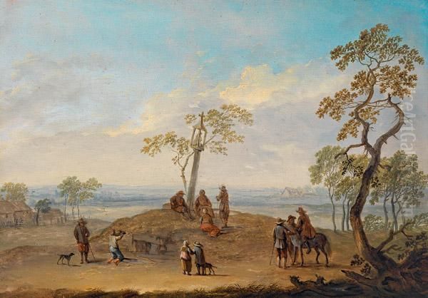 Weite Landschaft Mit Bildstock Und Staffage Oil Painting by Franz Ferg