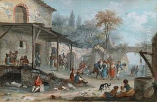 A Ruralenjoyment In A Farmstead Oil Painting by Franz Ferg