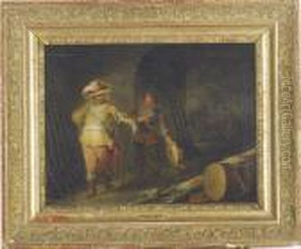 An Officer And Soldiers In A Guardroom Oil Painting by Franz Ferg