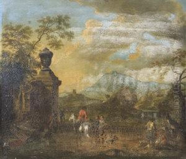 Figures In An Italianate Landscape Oil Painting by Franz Ferg