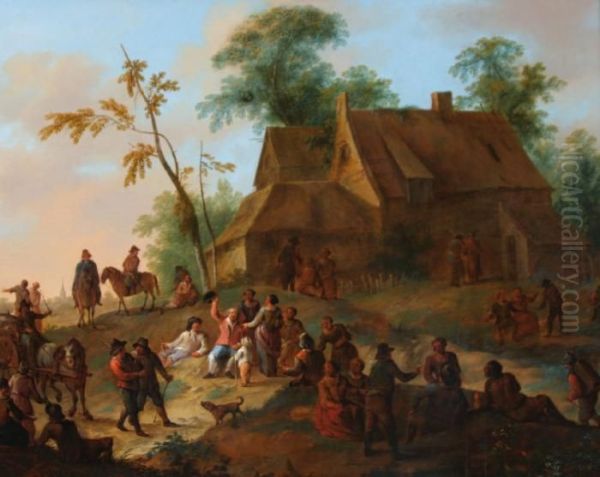 Landschap Metvrolijk Gezelschap Bij Een Boerderij Oil Painting by Franz Ferg