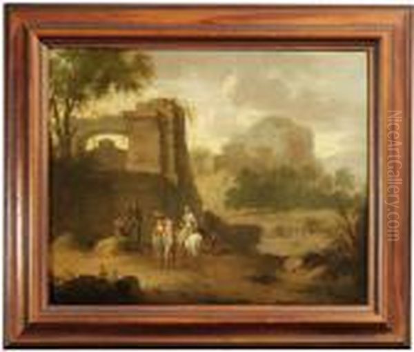 A Southern River Landscape With Ruins And Figures Oil Painting by Franz Ferg