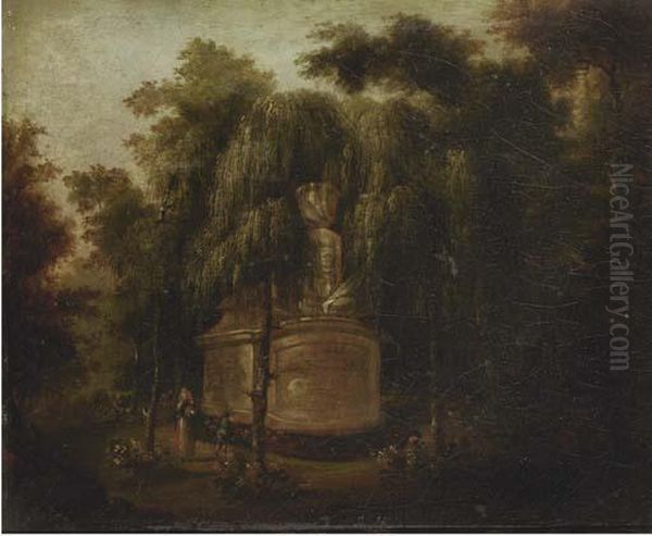 A Mausoleum In A Wooded Landscapes With Figures In The Foreground Oil Painting by Franz Ferg