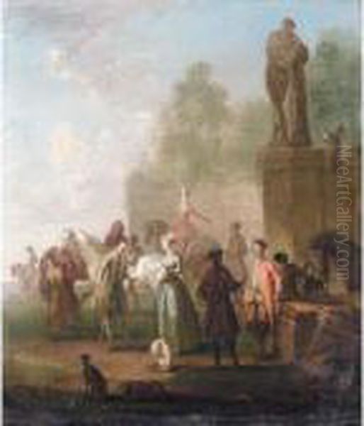 An Elegant Hunting Company In A Park Landscape Oil Painting by Franz Ferg