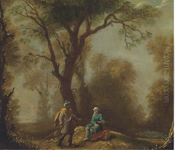 A Woodland Clearing With Travellers On A Path Oil Painting by Franz Ferg