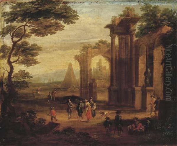 An Italianate Landscape With Figures Strolling And Resting By Aruin Oil Painting by Franz Ferg