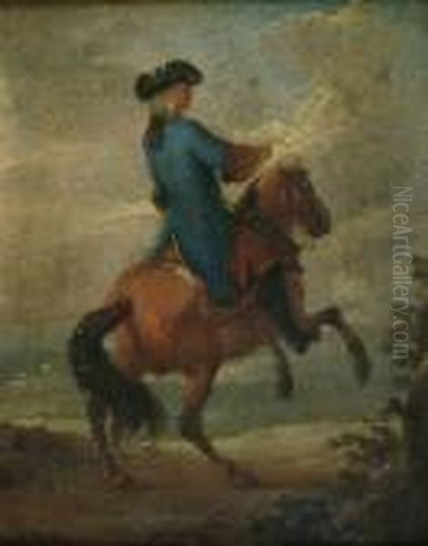 A Gentleman In A Blue Coat On A Charger Oil Painting by Franz Ferg