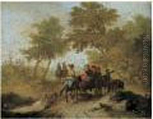 Paysage Boise Au Convoi De Carrioles Oil Painting by Franz Ferg