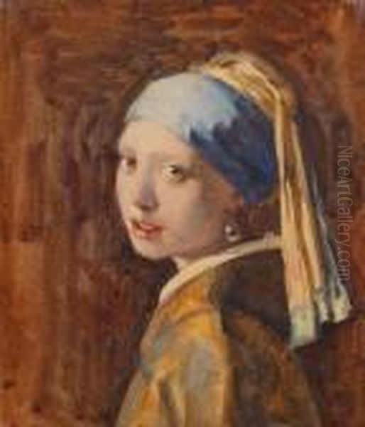 Girl With A Pearl Earring (aftervermeer) Oil Painting by Wilfred Gabriel De Glehn