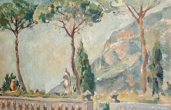 Italian Gardens With Mountain Beyond Oil Painting by Wilfred Gabriel De Glehn