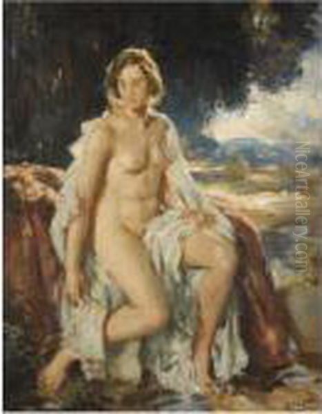 Nude In A Landscape Oil Painting by Wilfred Gabriel De Glehn