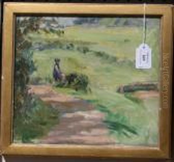 Figure In A Landscape Oil Painting by Wilfred Gabriel De Glehn