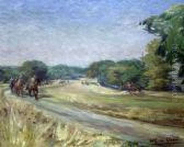 Racehorses At Richmond Park Oil Painting by Wilfred Gabriel De Glehn