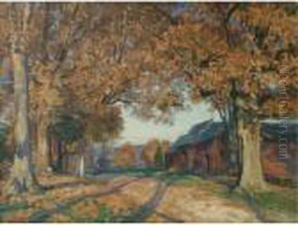 Autumn Landscape With Trees And Barn Oil Painting by Wilfred Gabriel De Glehn