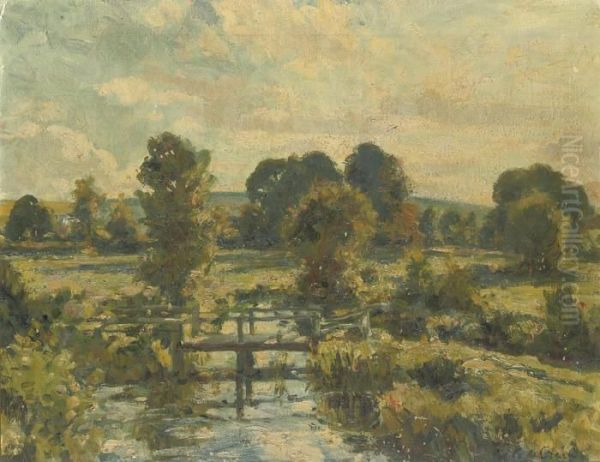 The Valley Of The River Ebble, Near Salisbury Oil Painting by Wilfred Gabriel De Glehn