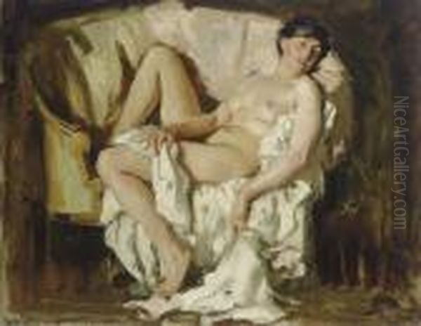 A Reclining Female Nude In The Artist's Studio Oil Painting by Wilfred Gabriel De Glehn