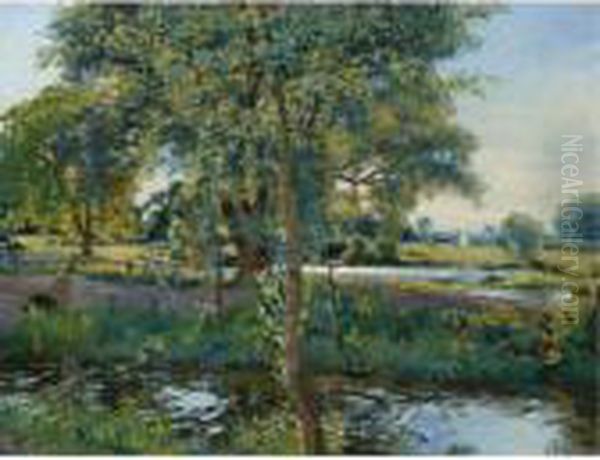 Warmingford Mill Pond Oil Painting by Wilfred Gabriel De Glehn