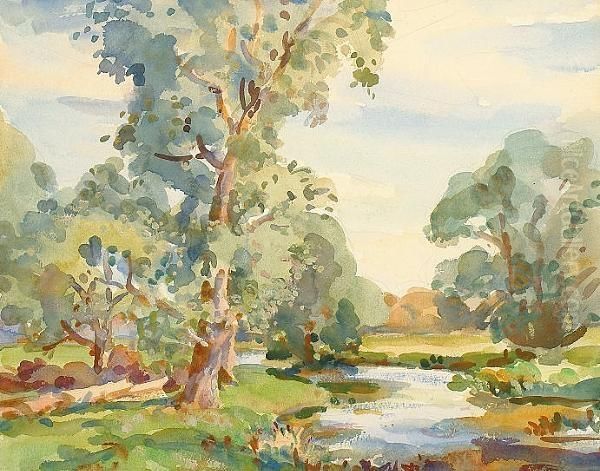 River Landscape. Oil Painting by Wilfred Gabriel De Glehn