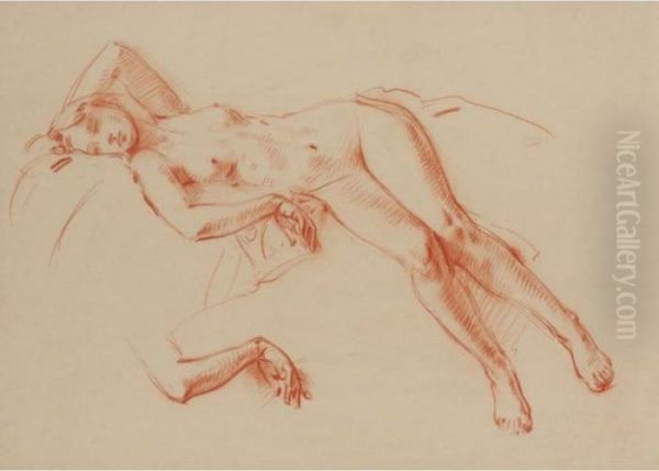 Reclining Nude / Hand Study Oil Painting by Wilfred Gabriel De Glehn