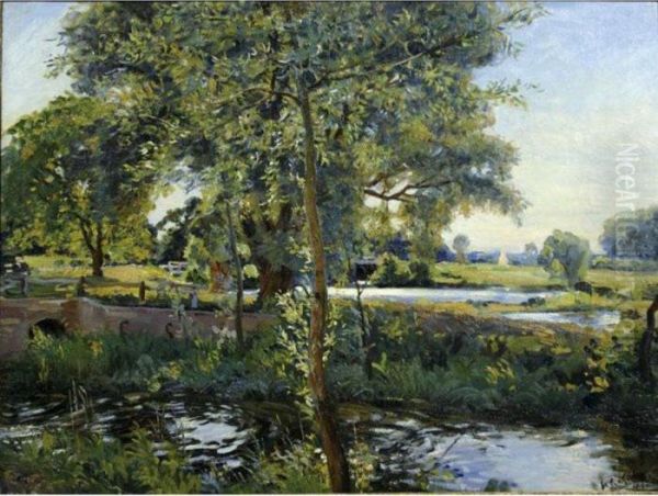 Warmingford Mill Pond Oil Painting by Wilfred Gabriel De Glehn