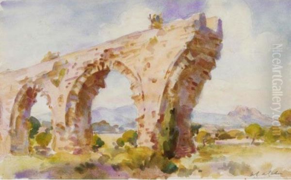 Roman Aquaduct Oil Painting by Wilfred Gabriel De Glehn