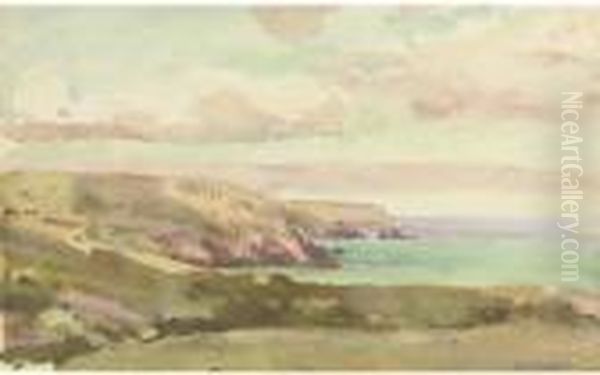 A Cornish Headland Oil Painting by Wilfred Gabriel De Glehn