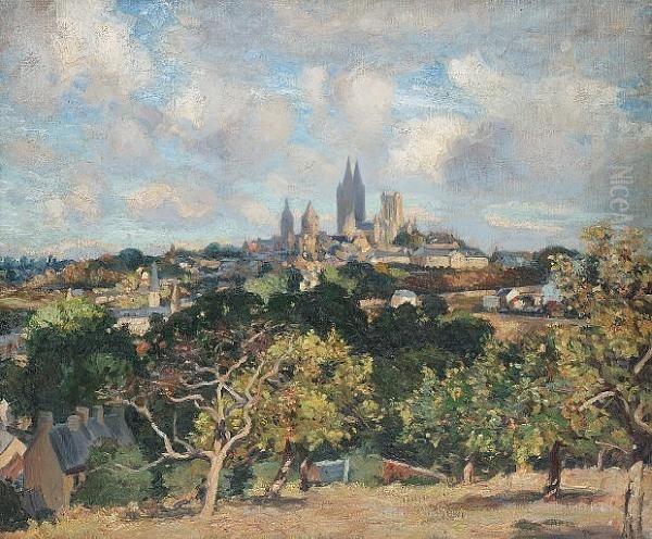 A Distant View Over Coutances, France Oil Painting by Wilfred Gabriel De Glehn