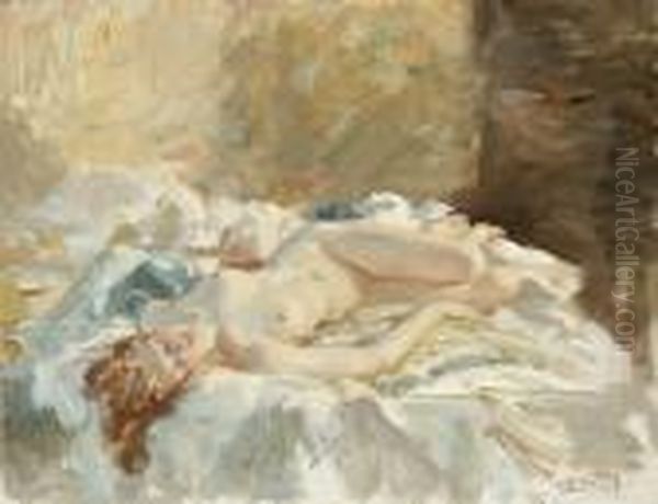 Reclining Female Nude Oil Painting by Wilfred Gabriel De Glehn