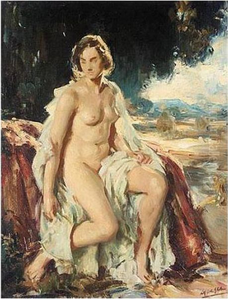 Nude In A Classical Landscape by Wilfred Gabriel De Glehn