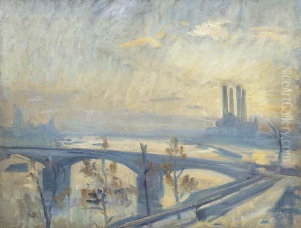 The Thames At Cheyne Walk Oil Painting by Wilfred Gabriel De Glehn