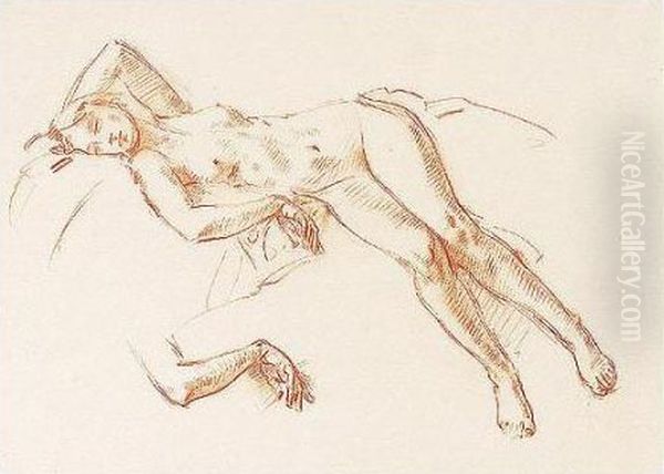 Reclining Nude And Hand Study Oil Painting by Wilfred Gabriel De Glehn