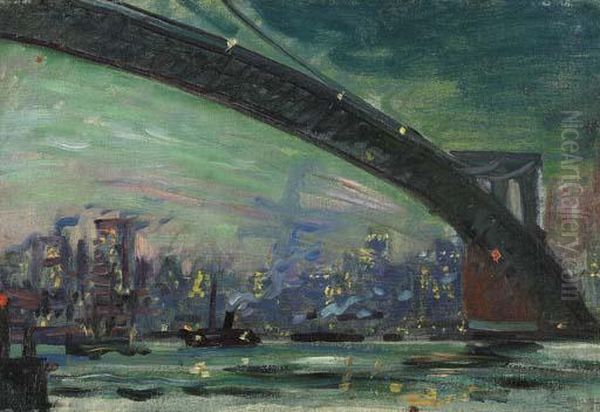 Brooklyn Bridge Oil Painting by Wilfred Gabriel De Glehn