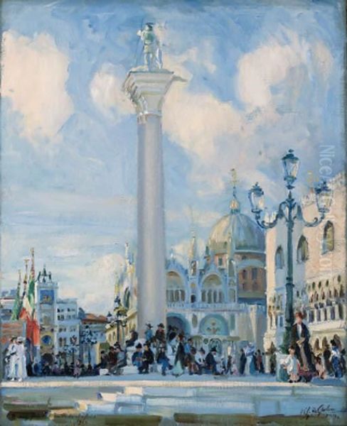 The Basilica Of St Mark, Venice, From The Piazetta, With The Columnof St Theodore Oil Painting by Wilfred Gabriel De Glehn