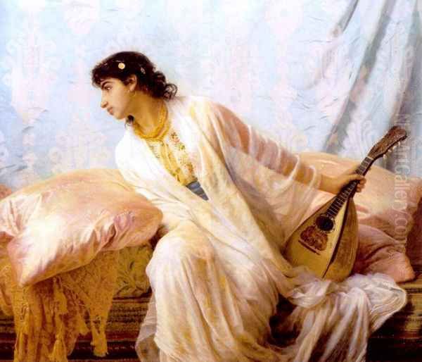 To Her Listening Ear Responsive Chords of Music Came Familiar Oil Painting by Edwin Longsden Long